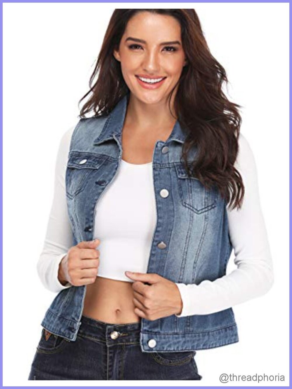 Denim Vest Classic Button Up Sleeveless Jean Jacket Womens Cotton
